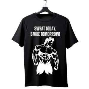 "Sweat Today, Smile Tomorrow" Bodybuilder Graphic T-Shirt — Gym Motivation Tee