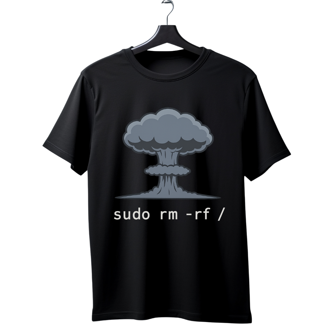 "sudo rm -rf /" Linux Explosion Funny T-Shirt | Developer Dark Humor Tee
