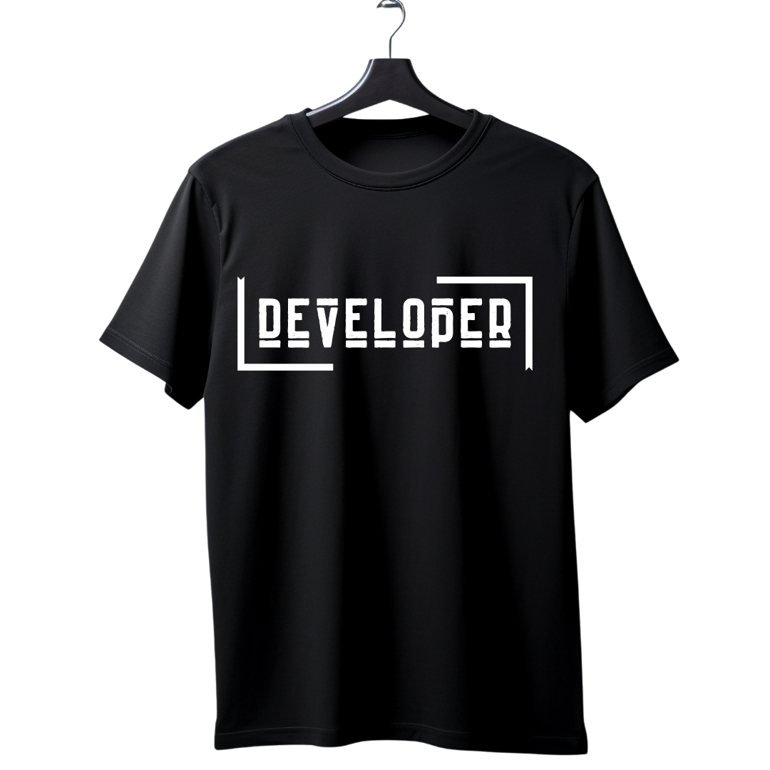 "Developer" Code Bracket Typography T-Shirt | Programmer Identity Tee