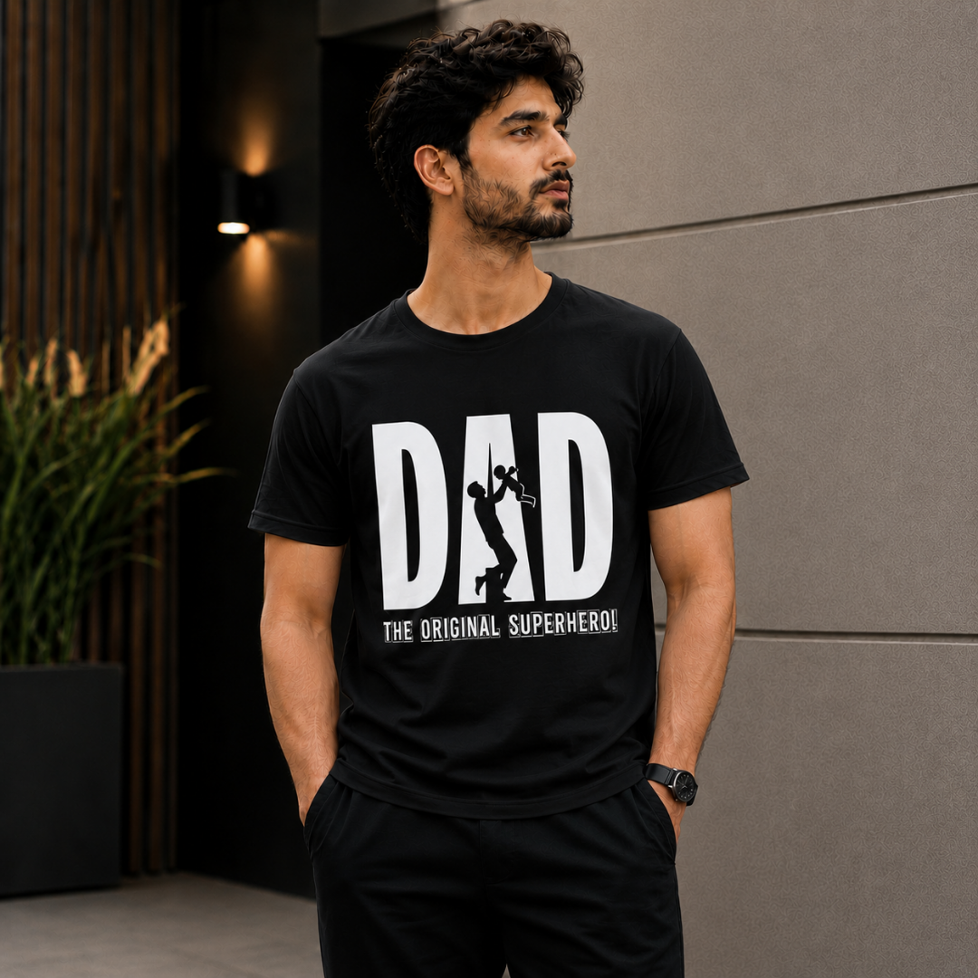 "DAD — The Original Superhero" Father & Child Silhouette T-Shirt — Perfect Dad Gift - Image 3