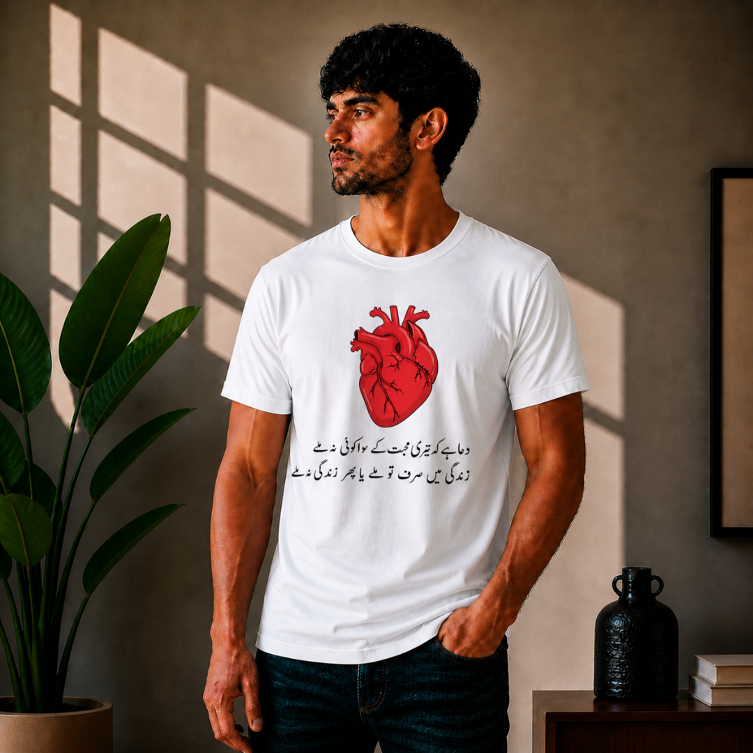 "Dua Hai Ke Teri Mohabbat" Urdu Shayari Heart Graphic T-Shirt | Romantic Poetry Tee - Image 4