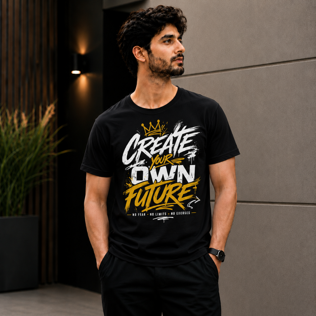 "Create Your Own Future" Crown Graffiti Graphic T-Shirt — No Fear No Limits - Image 3
