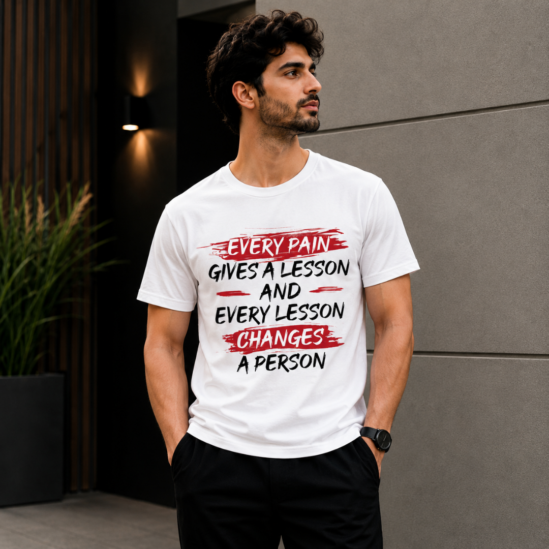 "Every Pain Gives a Lesson" Motivational Quote T-Shirt — Resilience & Growth - Image 4