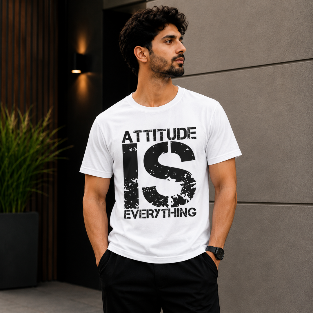 "Attitude Is Everything" Distressed Bold Graphic T-Shirt — Motivational Streetwear - Image 4