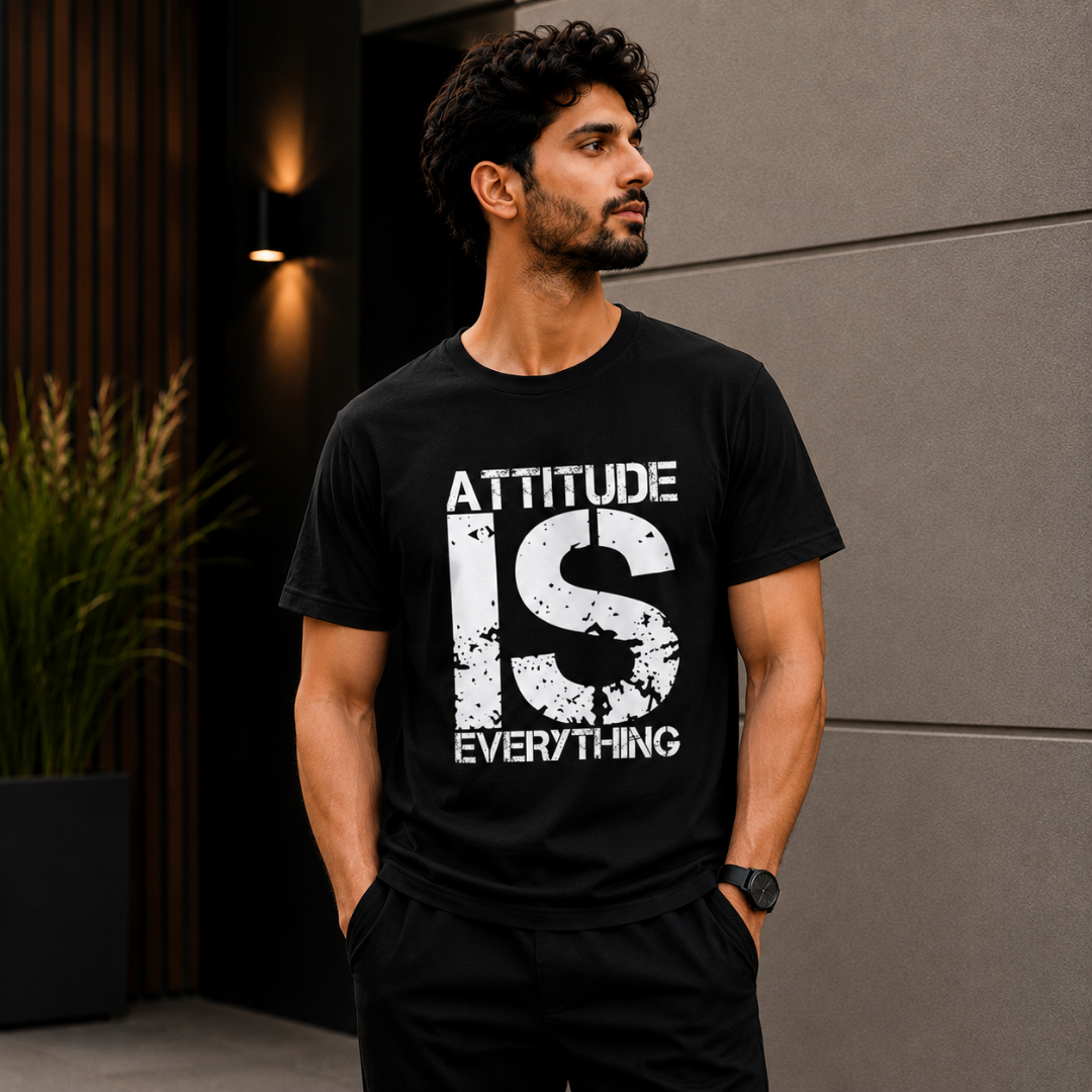"Attitude Is Everything" Distressed Bold Graphic T-Shirt — Motivational Streetwear - Image 3