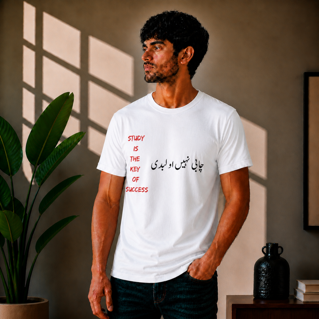 "Study is the Key of Success — Chabi Nahi Oo Lbdi" Funny Urdu Student T-Shirt | Desi Humor Tee - Image 4