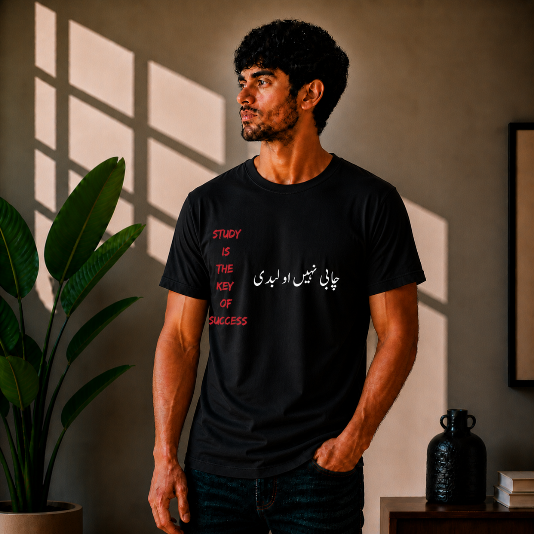 "Study is the Key of Success — Chabi Nahi Oo Lbdi" Funny Urdu Student T-Shirt | Desi Humor Tee - Image 3