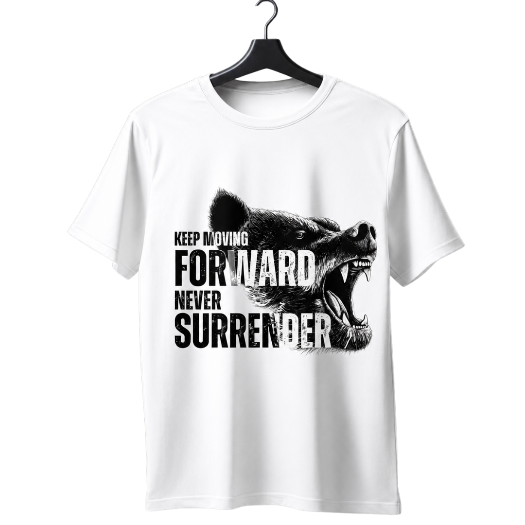"Keep Moving Forward — Never Surrender" Roaring Bear Graphic T-Shirt — Warrior Mindset - Image 2